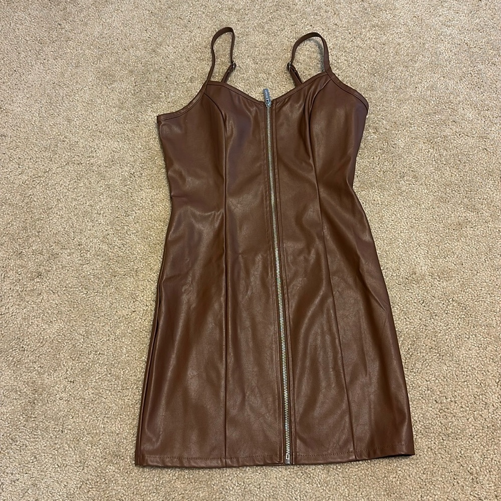 Brown Synthetic Leather Dress 🤎